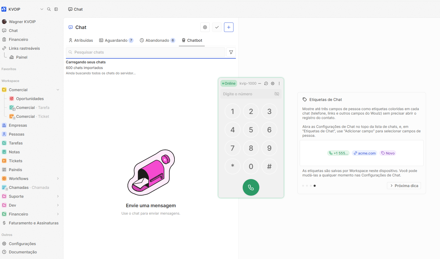 Softphone web integrado ao Woulz CRM para discador automático