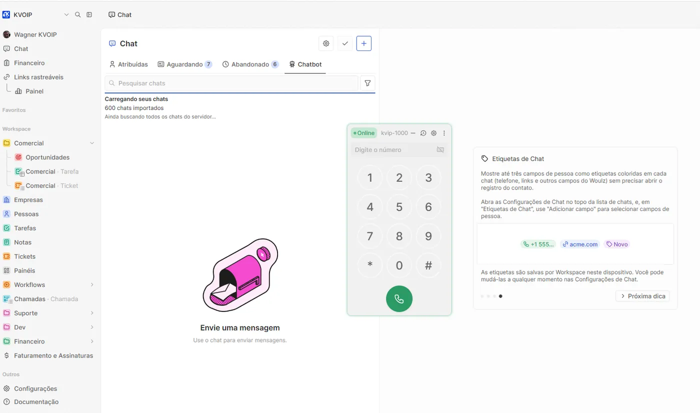 Softphone do PABX Online atendendo uma ligação
